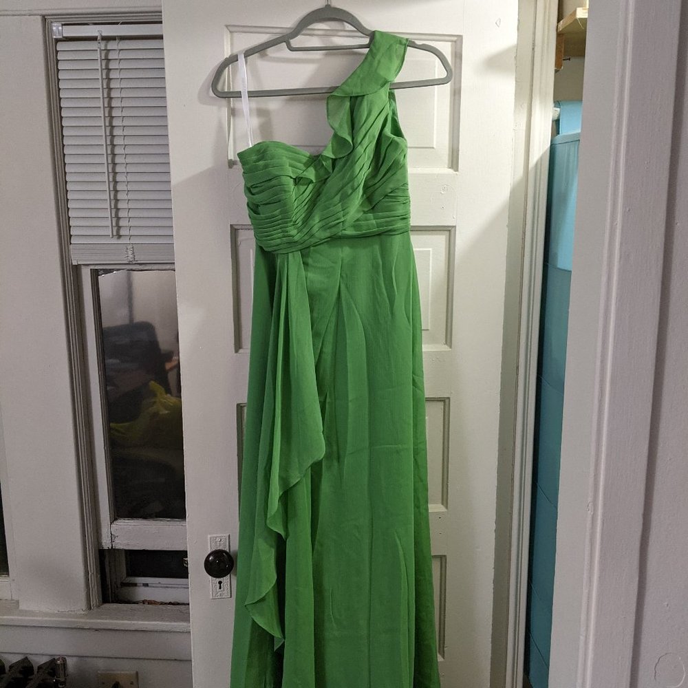 One Shoulder Chiffon Dress with Cascading Detail